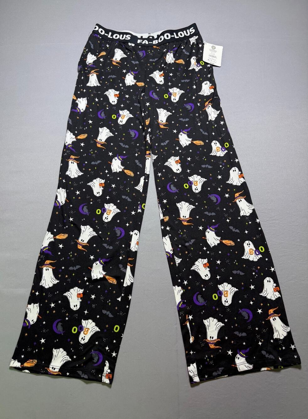 Way to Celebrate Halloween Theme Printed Sleep Pants Women XS Black Relaxed Fit